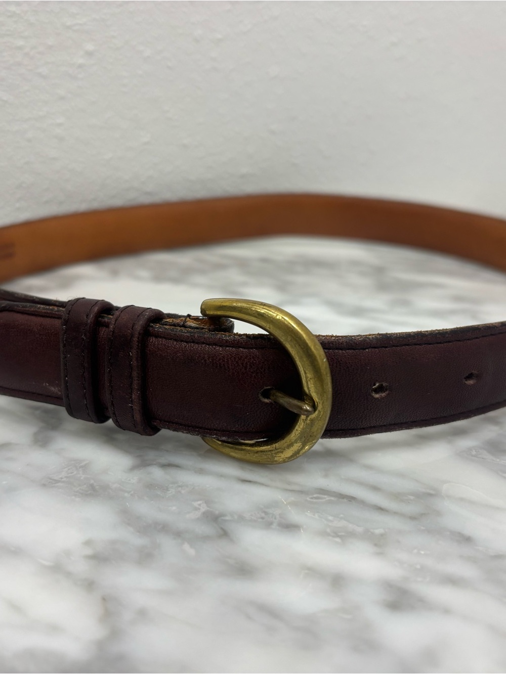 Coach Burgundy Leather Belt with Brass Detailing